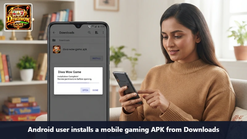 Android user installs a mobile gaming APK from Downloads
