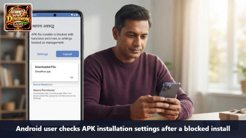 Android user checks APK installation settings after a blocked install
