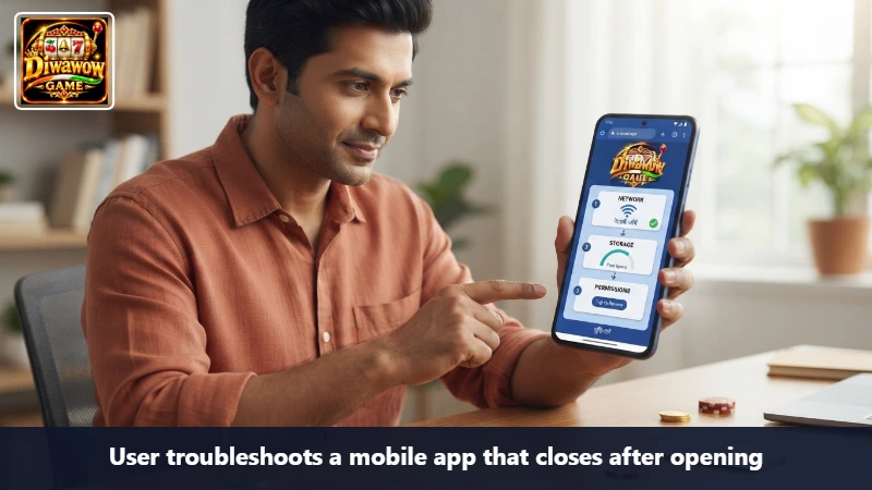 User troubleshoots a mobile app that closes after opening