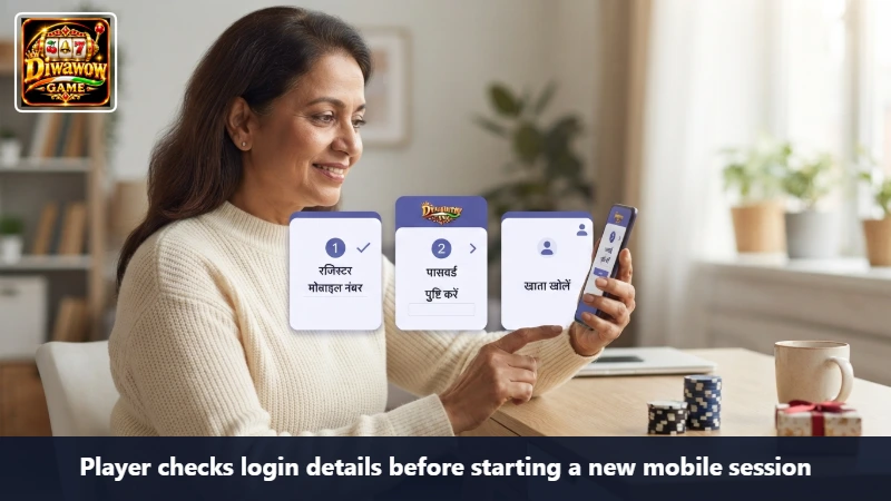 Player checks login details before starting a new mobile session