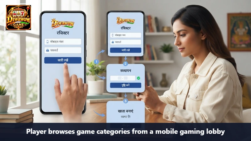 Player browses game categories from a mobile gaming lobby